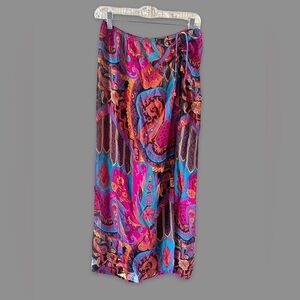 Malia Mills Bright Paisley Boho High Slit Skirt in Fuchsia & Turquoise Sz Large